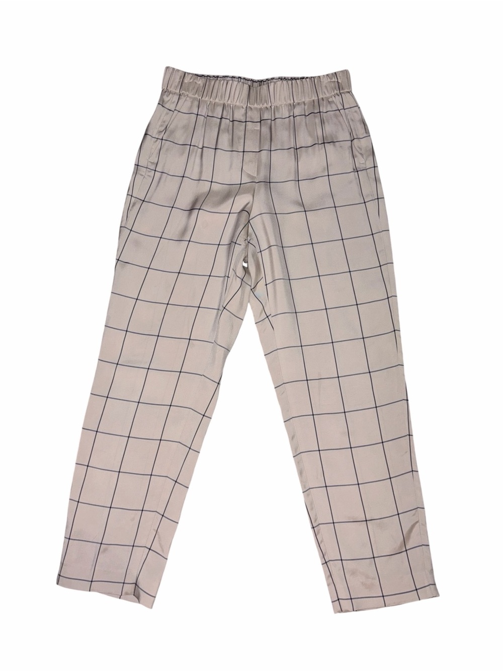 EUC Peserico Windowpane Pull-on Pant Beige Light Tan Navy IT 40 US 4 Ankle